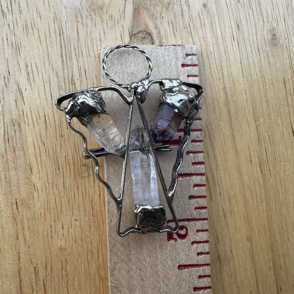 VTG Artisan Brooch Pin‎ Pendant 2 Inch Angel Halo Quartz Crystal Sterling 12.1g